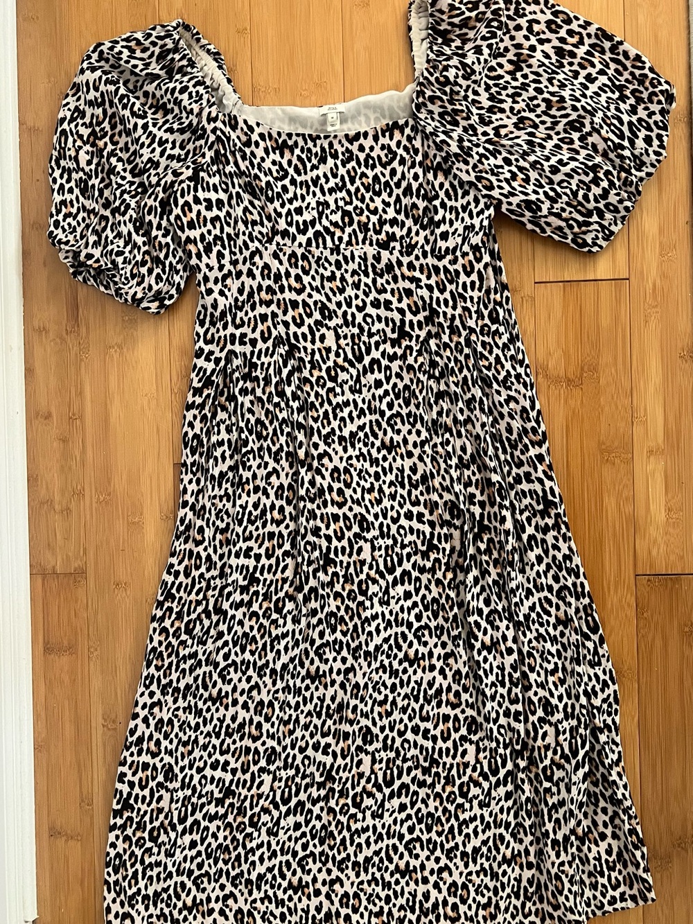 River Island Leopard Print Midi Dress in Black, Tan & Cream